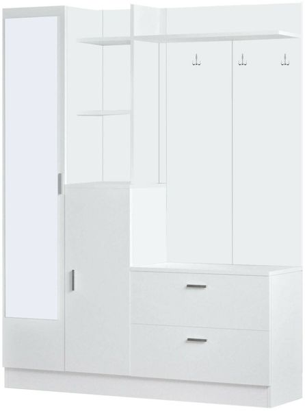 Dmora Eingangsmöbel Anumali, Moderner Eingang, Wandgarderobe, Multifunktions-Aufbewahrungskonsole, 140x37h182 cm, Weiß