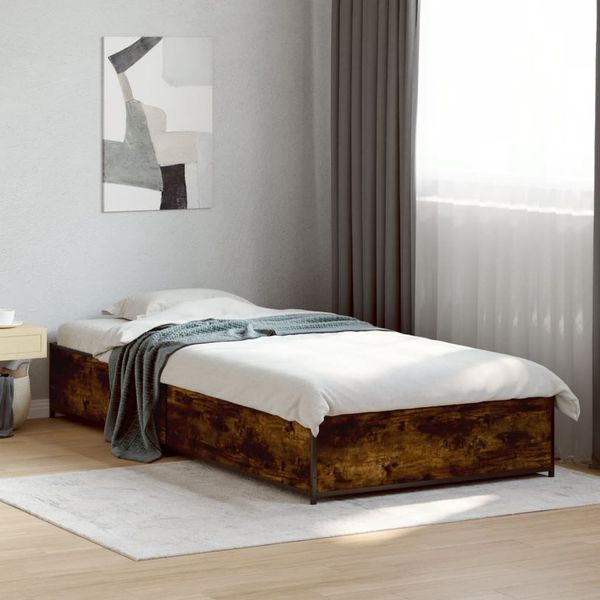 vidaXL Bettgestell Räuchereiche 75x190 cm Holzwerkstoff und Metall 845123