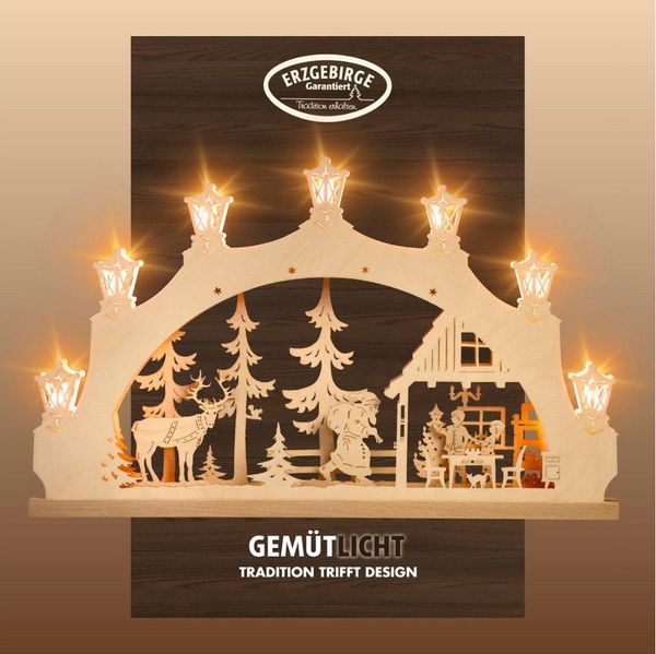 Weigla LED Schwibbogen Weihnachtsabend, Lichterbogen aus Holz, NATUR, Made in Germany (1-tlg), Erzgebirge garantiert, Weihnachtsdeko Innen, Weihnachtsbeleuchtung