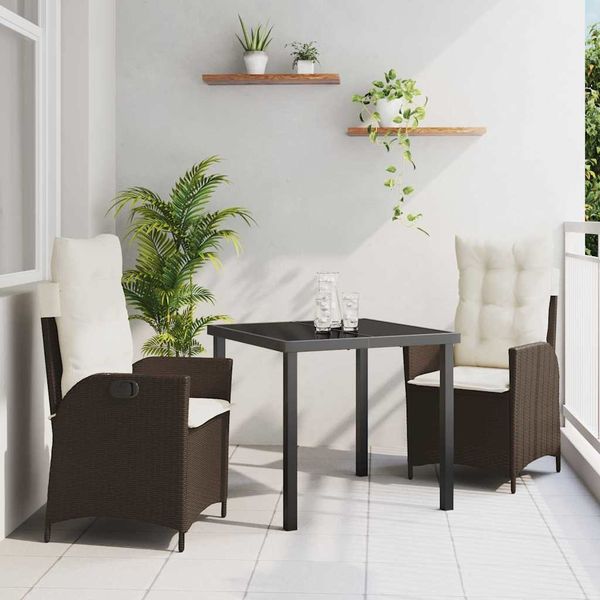 vidaXL Garten Essgruppe mit Kissen 3 pcs Braun Poly-Rattan 3380491