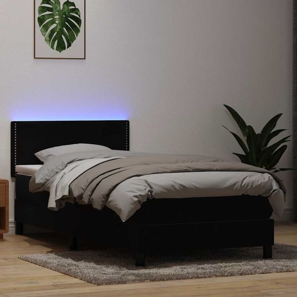 vidaXL Boxspringbett mit Matratze & LED Schwarz 90x210 cm Samt 3316769