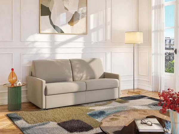 Schlafsofa 3-Sitzer CALIFE - Stoff - Beige - Liegefläche: 140 cm - Matratzenhöhe: 14 cm