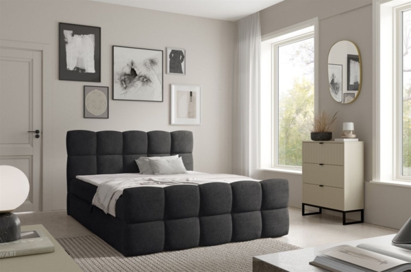 Boxspringbett Schlafzimmerbett SATINE PREMIUM 120x220cm Stoff Coral Schwarz