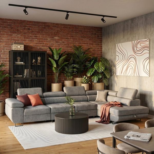 Muffo Ecksofa Wild Maxi mit Schlaffunktion inkl. Montage, L-form Couch mit Bettkasten XL, 6-fach verstellbare Kopfstützen