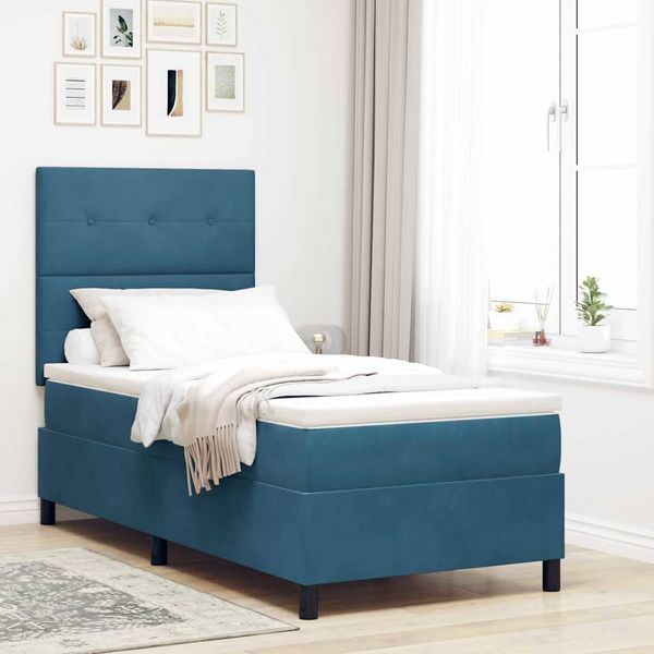 vidaXL Boxspringbett mit Matratze Dunkelblau 90 x 200 cm Samt 3339810