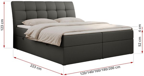 Boxspringbett Polsterbett mit Multipocket-Matratze und Topper - DIEGOS - 120x200cm - Dunkelgrau Kunstleder - H3 Bild 5
