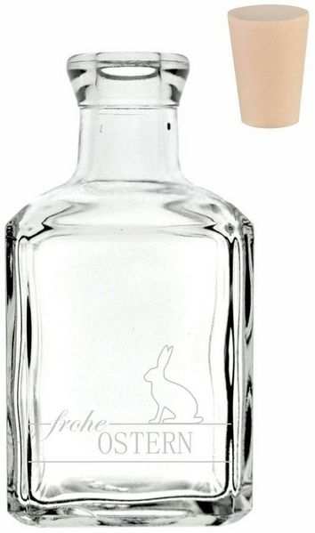 gouveo Trinkflasche 6 Glasflaschen 250 ml Cube mit Gravur Frohe Ostern und Korken (PEK), Oster-Motiv 1