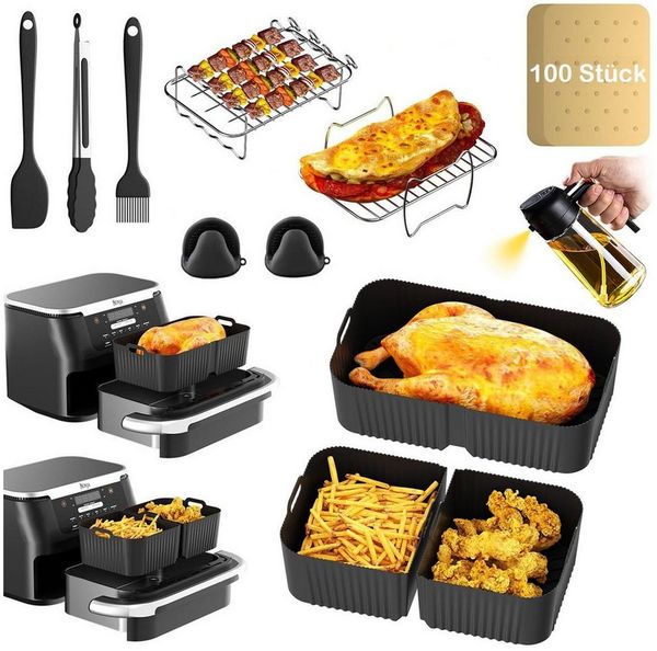 SURFOU Backform Heißluftfritteuse zubehör für Ninja Airfryer AF500EU 15-tlg BPA-frei, (Airfryer Zubehör Set für Ninja Foodi AF500EU& AF500EUCP, ninja foodi flexdrawer 10,4L,COSORI TwinFry 10L – 3 Silikonmatten & 12-teiliges Set, 10,4L, 5,2L, hitzebestä...