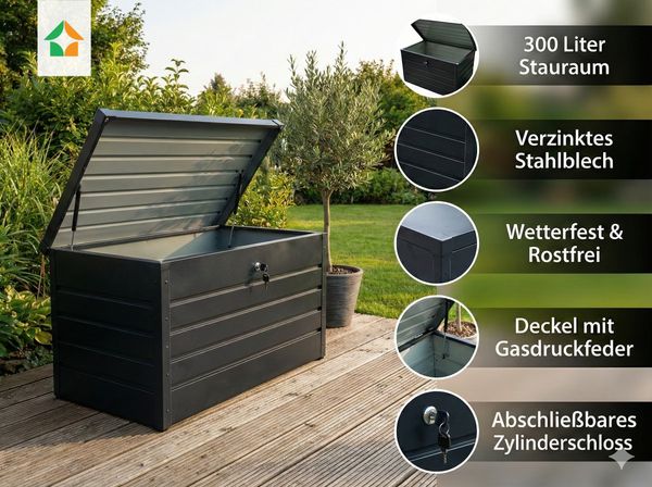 Metall-Aufbewahrungsbox Gartentruhe 300L Stauraum wetterfest