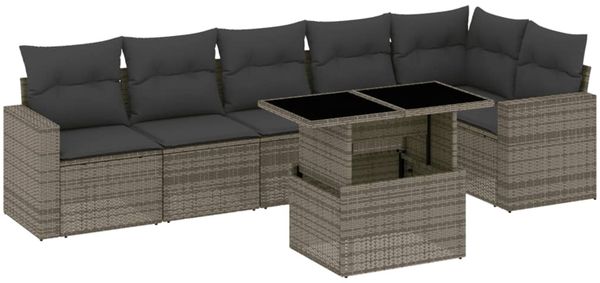 vidaXL 7-tlg. Garten-Sofagarnitur mit Kissen Grau Poly Rattan 3267290 Bild 2