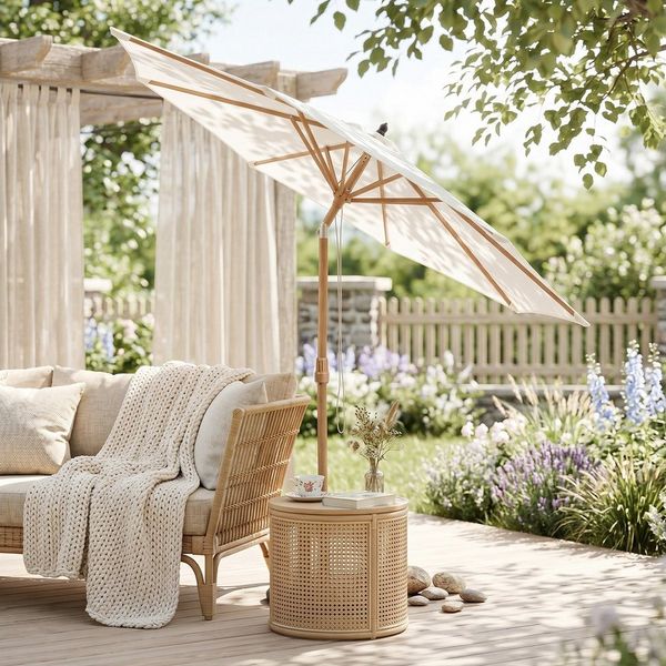 Sekey Sonnenschirm 300x300 cm Sonnenschirm Holzoptik Gartenschirm Knickbar, UPF 50+, LxB: 300x300 cm, Doppeltes Seilzugsystem, Neigungsverstellung, für Garten