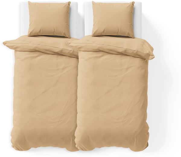 JACOBSON Bettwäsche 135x200 Set - 100% Baumwolle - 2 Bettbezüge 135x200 cm + 2 Kissenbezüge 80x80 cm, Perkal Bettwäsche 4-teilig mit Reißverschluss (135x200 cm, Beige, 4-teilig)