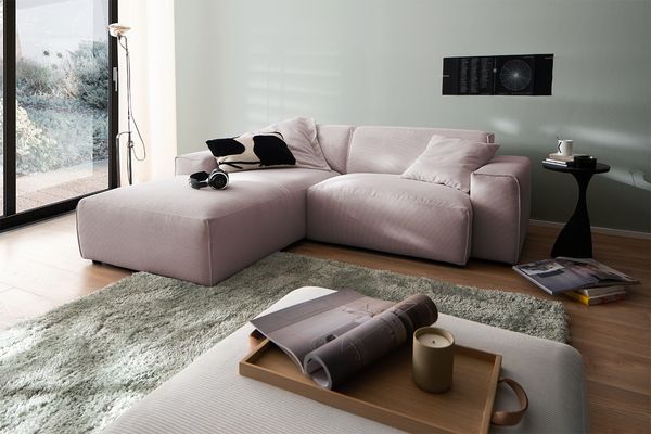 KAWOLA Sofa RANI Ecksofa Feincord rosa Recamiere links 71 x 189 x 228 cm