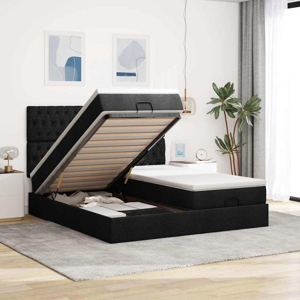 vidaXL Ottoman-Bett mit Matratzen & LEDs Schwarz 200x200 cm Stoff 3314571