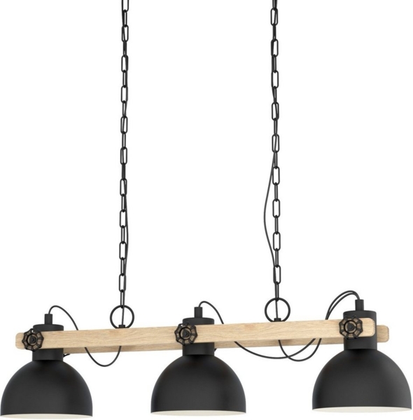 EGLO Hängeleuchte LUBENHAM Hängelampe, Stahl und Holz, E27, IP20, Esszimmerlampe, Lampe, ohne Leuchtmittel, Hängeleuchte, L90 x B20 x H110 cm, schwarz, braun, 3X28W exkl.