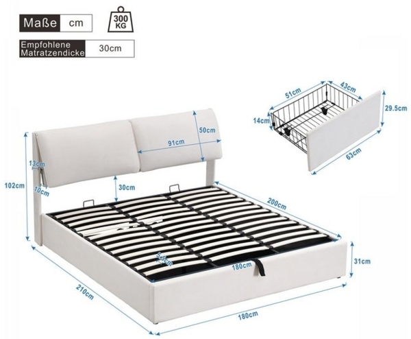 STILVORA Polsterbett 180×200 Bettgestell mit Bettkasten,Jugendbett Doppelbett mit Schublade (180*200cm), mit 3 Schubladen,Bettkasten zur Aufbewahrung Bild 4