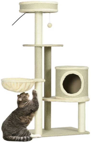 PawHut Kratzbaum Katzenbaum mit Katzenhöhle, Spielball, Katzenkratzbaum mit Korb, 59B x 40T x 124H cm