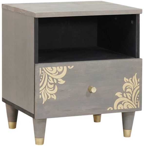 vidaXL Nachttisch mit Schubladen Grau 40 x 33 x 46 cm Massivholz Mango 4018778