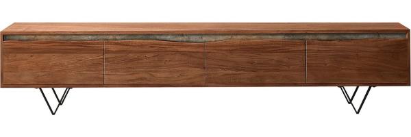 Lowboard Stonegrace 220 cm Akazie Braun Baumkante 4 Türen V-Fuß Schwarz