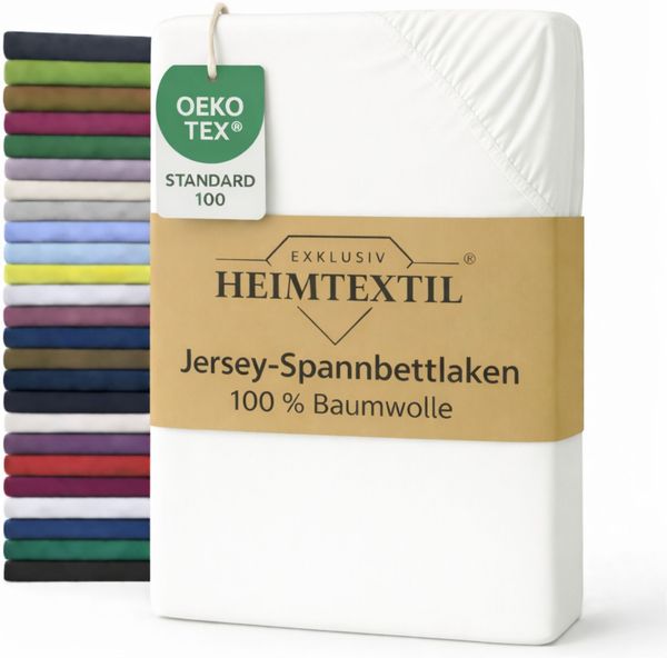 EXKLUSIV HEIMTEXTIL Jersey Spannbettlaken Premium 180 x 200 cm Weiss 100% Baumwolle Öko - Tex Zertifiziert Bed-Sheet Bettlaken Spannbetttuch Topper Leinentuch