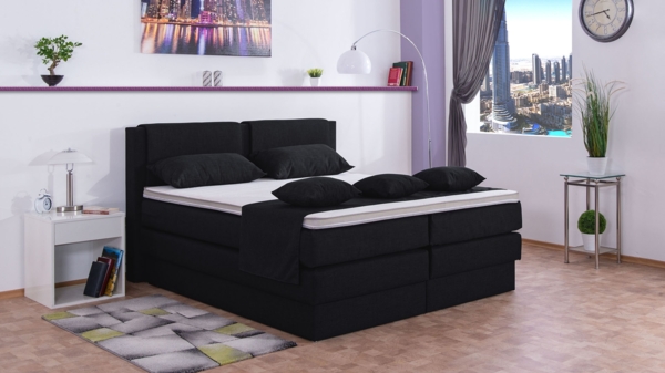 Meisterbetten Boxspringbett Dora 160x220 in W-Black, Matratzenbezug Nano, Komfortschaum-Topper