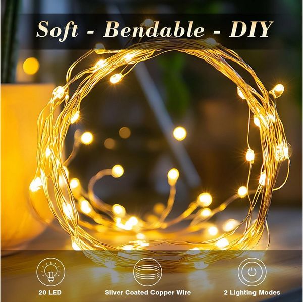 LQWELL LED-Lichterkette 2/3/5/10M, Micro Lichterketten Batteriebetrieben,Kupferdraht, AA-Batterie, Warmweiß, 2 Modi für Weihnachten Hochzeit Party Wohndeko