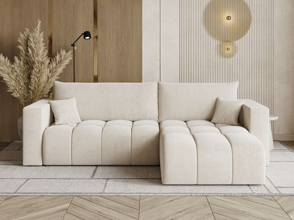 GRAINGOLD Ecksofa L-Form Neva L, Ecksofa mit Schlaffunktion, Bettkasten, mit losen Kissen, Velour-Stoff, Beige