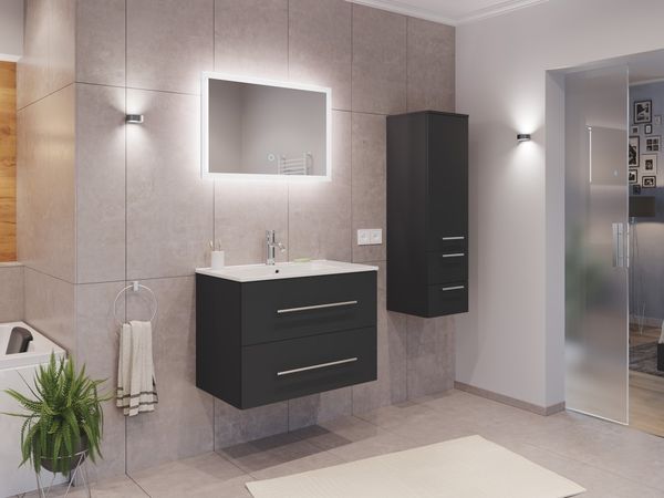 Badmöbel Set Firenze 80 3tlg. LED Spiegel und Hochschrank grafit : Grafit