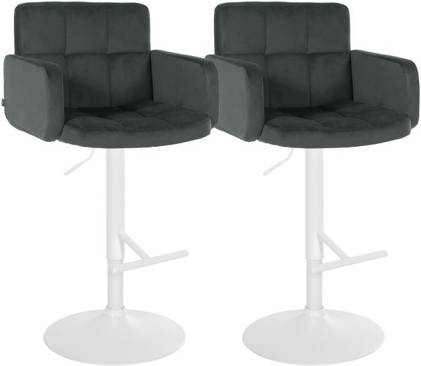 CLP 2er Set Barhocker Los Angeles Samtbezug höhenverstellbar drehbar bis 150 kg,dunkelgrau weiß