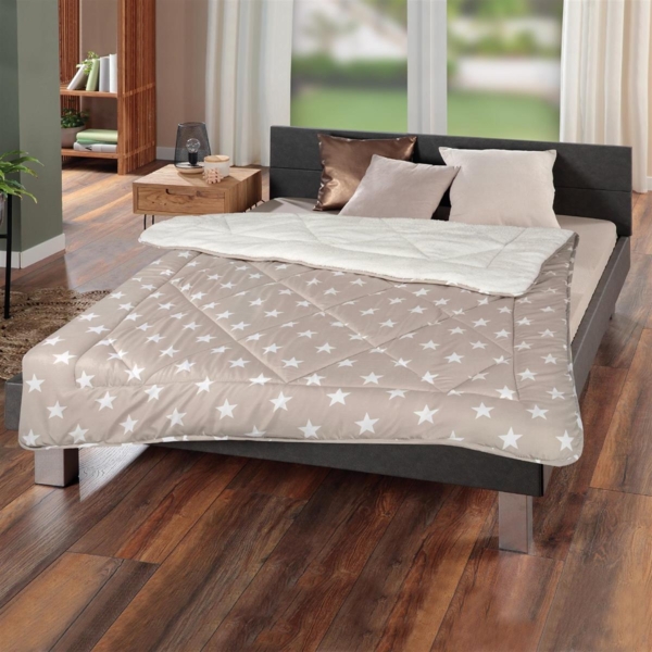 Wende Bettdecke 135x200cm - Steppbett Sherpa-Fleece und Mikrofaser Seite - warme Steppdecke (1400g Füllung) - Wende-Design - Flauschige Kuscheldecke Bild 1
