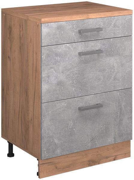 Kommode unter Schräge Rion Beton 60 x 81.6 cm ohne Schräge mit 3 Schubladen Vicco