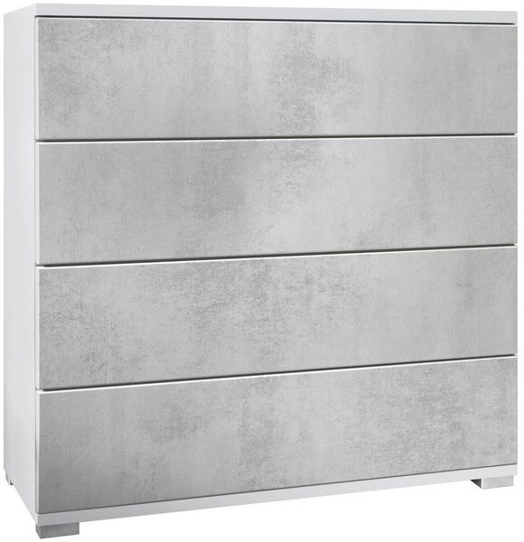 Vladon Kommode Pavos V3 (Sideboard, mit 4 Schubladen), Weiß matt/Beton Oxid Optik (76 x 76 x 35 cm)