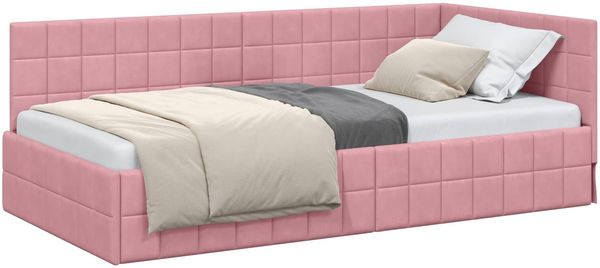 vidaXL Eckbettgestell mit Kopfteil Rosa 90 cm x 190 cm Samt 42016381