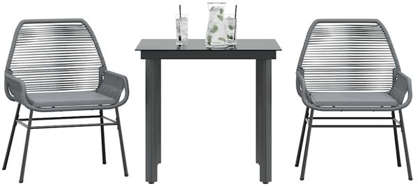 vidaXL 3-tlg. Garten-Essgruppe mit Kissen Grau Poly Rattan Glas 3334576