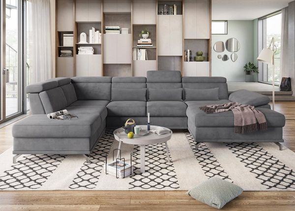 sit&more Wohnlandschaft Cabrio U-Form, B: 359 cm, mit Sitztiefen-, Arm- & Kopfteilverstellung, 3 Nierenkissen, Federkern, optional Bettfunktion und Stauraum