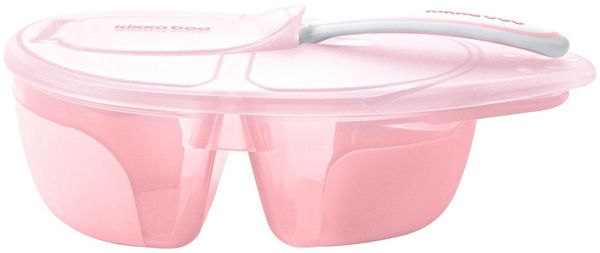 Kikkaboo Kinderschüssel Tasty Doppelkammer, Löffel, Deckel, großes Fach 150 ml rosa