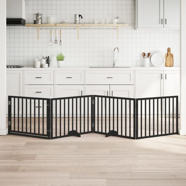 vidaXL 4-tlg. Hundetor mit Tür Faltbar Schwarz 320 cm Pappelholz 352193