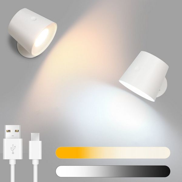 Nettlife LED Wandleuchte Wandlampe Touch 3 Helligkeitsstufen Kabellose, 360° Drehbar, LED fest integriert, Warmweiß Neutralweiß Kaltweiß, Wohnzimmer Kinder Wohnzimmer Schlafzimmer Flur