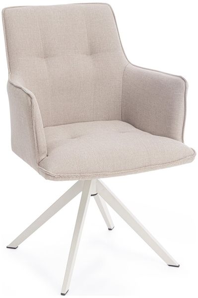 2er-Set Gartenstuhl Genska Drehbar - Alumnium, Metall Weiß, Olefin-Stoff Beige, mit Armlehnen