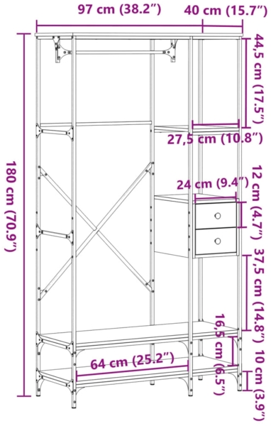 vidaXL Kleiderständer mit Ablagen Schwarz Holzwerkstoff 847859 Bild 8