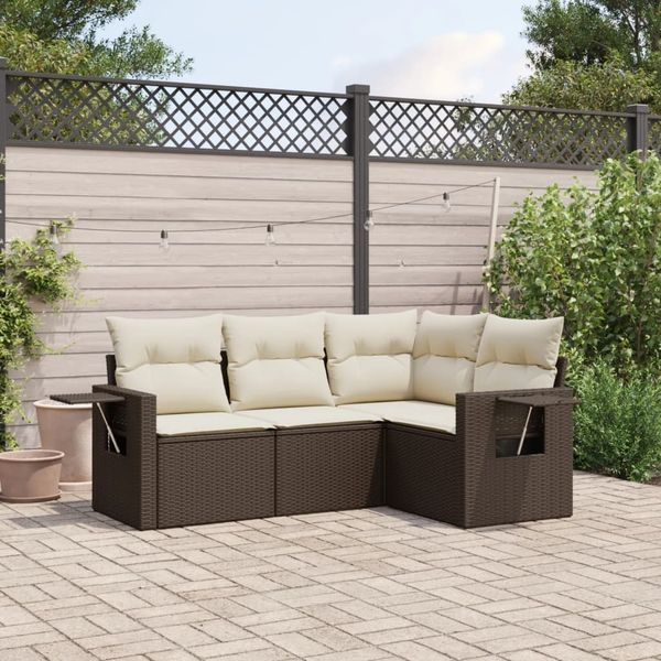 vidaXL 4-tlg. Garten-Sofagarnitur mit Kissen Braun Poly Rattan 3220112