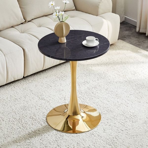 STILVORA Couchtisch runder Beistelltisch Sofatisch Wohnzimmertisch in Marmor-Optik (Kaffeetisch, Verstärkte, weitläufige und ebene Tischplatte, Großzügiger Beinfreiraum, Einfache Montage), Holzmaserungs-Optik