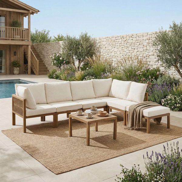 Flieks Gartenlounge-Set, 6-Sitzer Gartenmöbel Modulares Sofa, in ein Liegebett umwandelbar