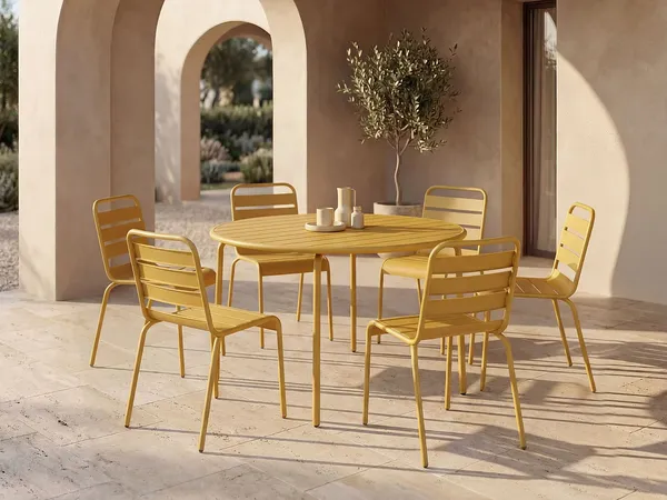 Vente-unique - MIRMANDE Garden dining set Metall Gelb - B 130 cm59 cm x H 74 cm79 cm x L 130 cm47,5 cm