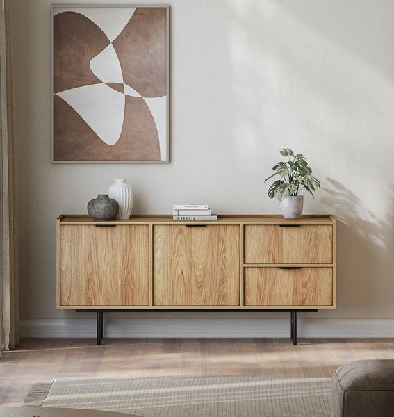 AX LIVING Nordiva Kommode mit Schublade 150 cm Hikora Natur Sideboard Holz