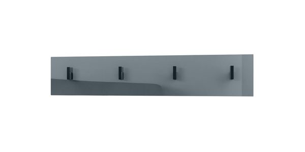 Vladon Garderobenpaneel Linea (Wandgarderobe, mit 4 Kleiderhaken), Grau Hochglanz (72 x 14,5 x 3,5 cm)