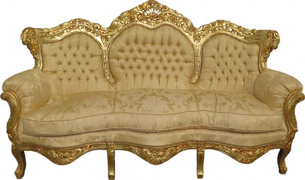 Casa Padrino Barock Sofa King Creme Barock Muster / Gold Mod2 - Möbel Lounge Couch