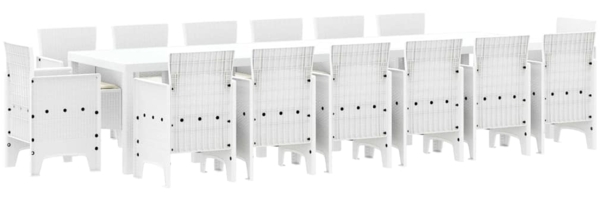 vidaXL Garten Essgruppe 15 pcs Weiß Polt Rattan 3378646
