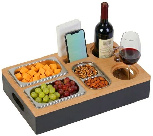 Relaxdays Couchbar mit 3 Edelstahl-Snackschalen