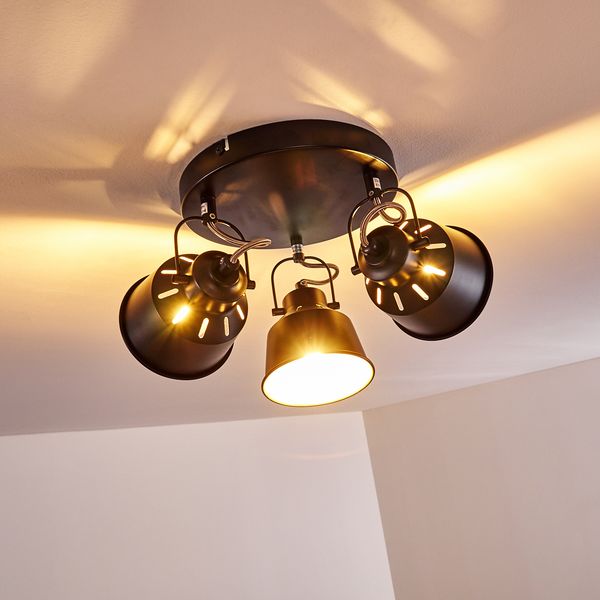 hofstein Deckenleuchte »Rimini« runde Deckenlampe aus Metall in Schwarz/Gold, ohne Leuchtmittel, mit verstellbaren Strahlern, 3xE14, Spot im Retro/Vintage Design